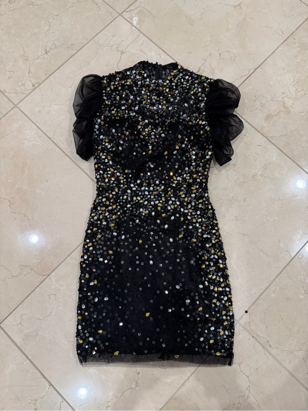 Jovani Black Mini Dress with Gold & Silver Embellishments